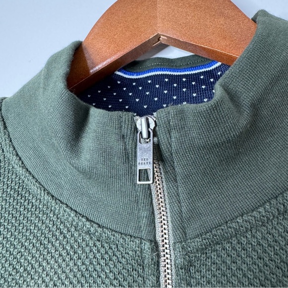 Ted Baker Green Cotton Modal Texture Knit Stretch Jersey Caravan Quarter Zip - Picture 6 of 13
